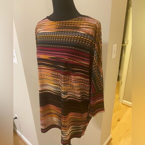 Saloos Size Large Lightweight Baggy Sleeve Scoopneck Earth Tone Coloured Top - Picture 3 of 9